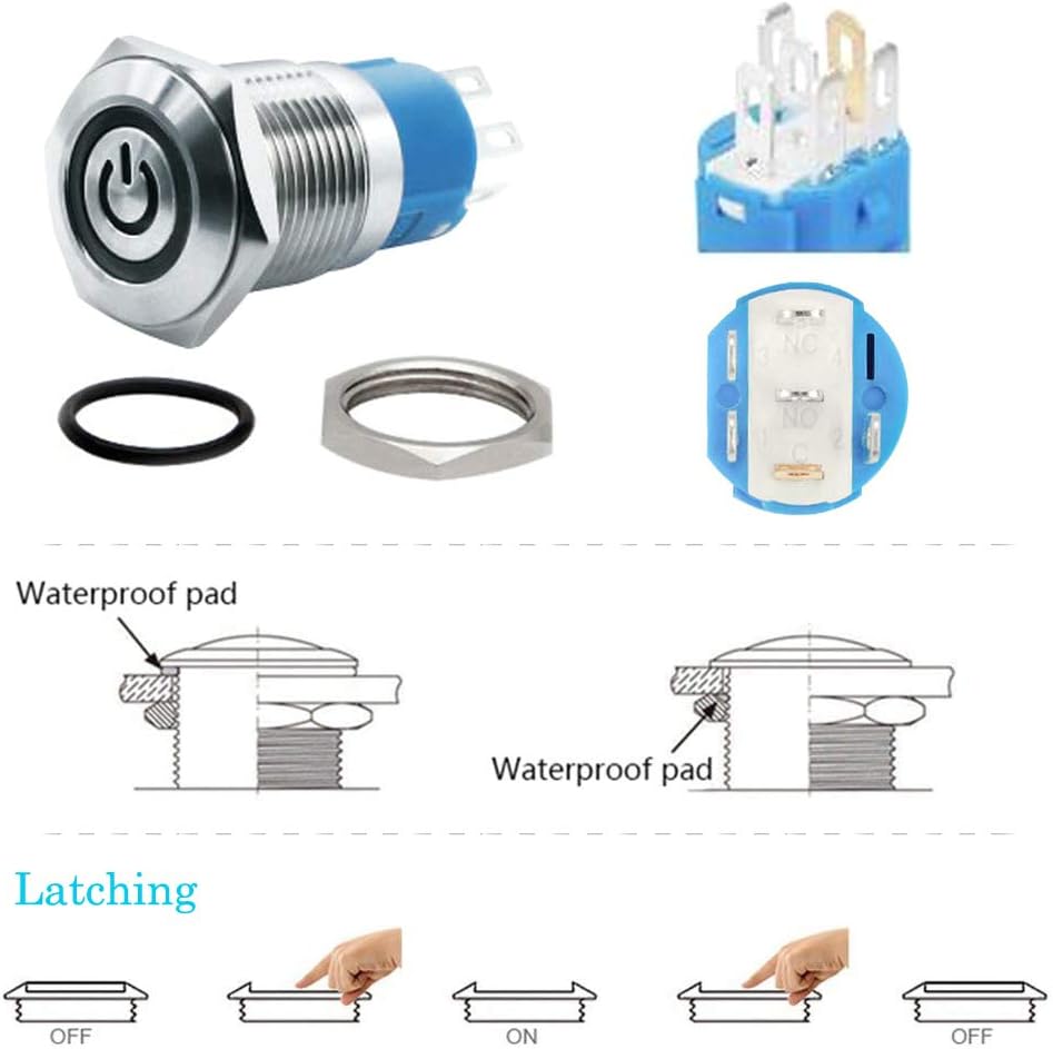 Bеѕt Cуbеr Mоndау 🔥 WerFamily 2 Colors Red Blue Power Indicator LED 16mm Latching Push Button Switch 1NO 1NC SPDT ON/OFF Waterproof Metal Round with Wire Socket Plug