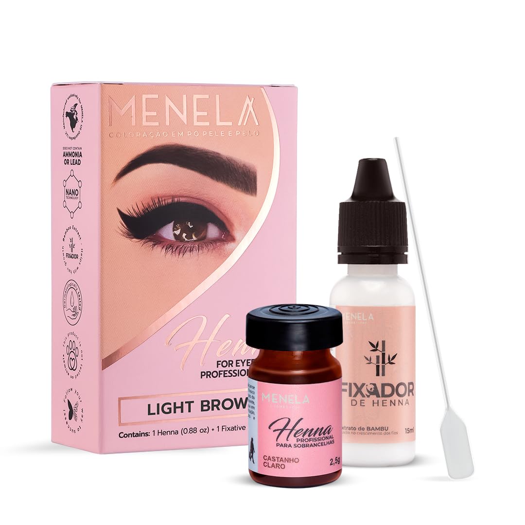 Eyebrow Henna Tint Kit - Light Brown Brow Color with Bamboo Extract - Natural Look, Easy Application - 2.5g Henna + 15ml Fixer - Ammonia-Free, Vegan, Cruelty-Free