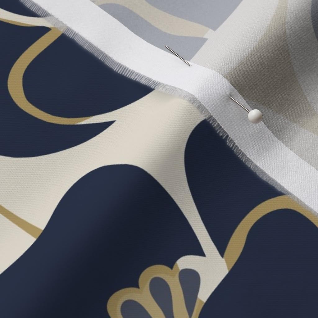 Spoonflower Fabric - Flowers Art Deco 1920S Floral Navy Indigo Gold Blue Dress Fashion Pink Printed on Organic Cotton Sateen Fabric by The Yard - Sewing Quilting Apparel Home Decor