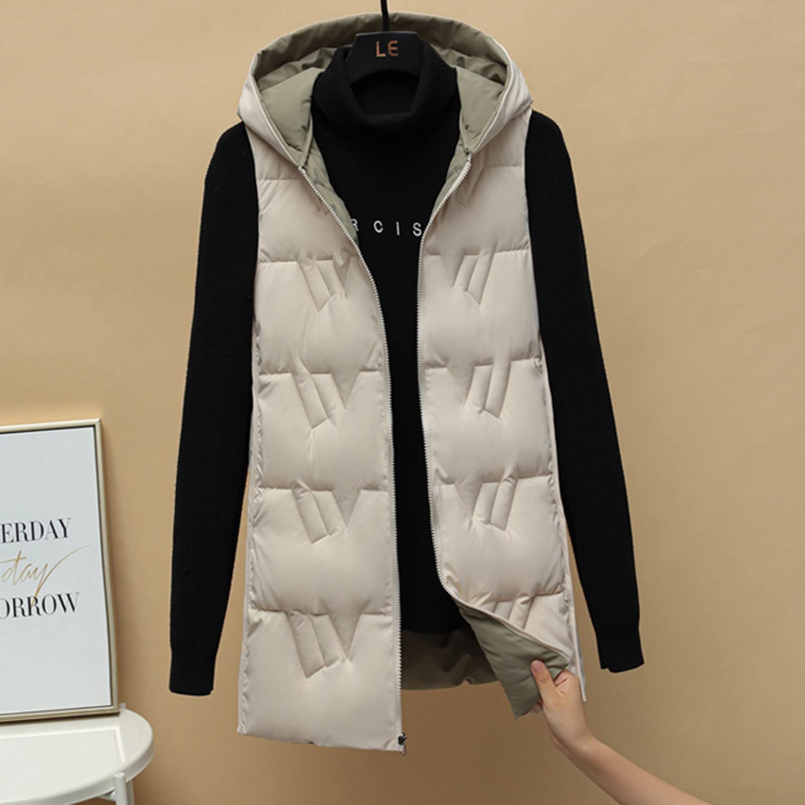Genérico Chaleco Mujer Largo Invierno acolchado ligero Borrego chaqueta acolchada de talla grande sin Mangas Tallas Grandes versátil al Aire Libre