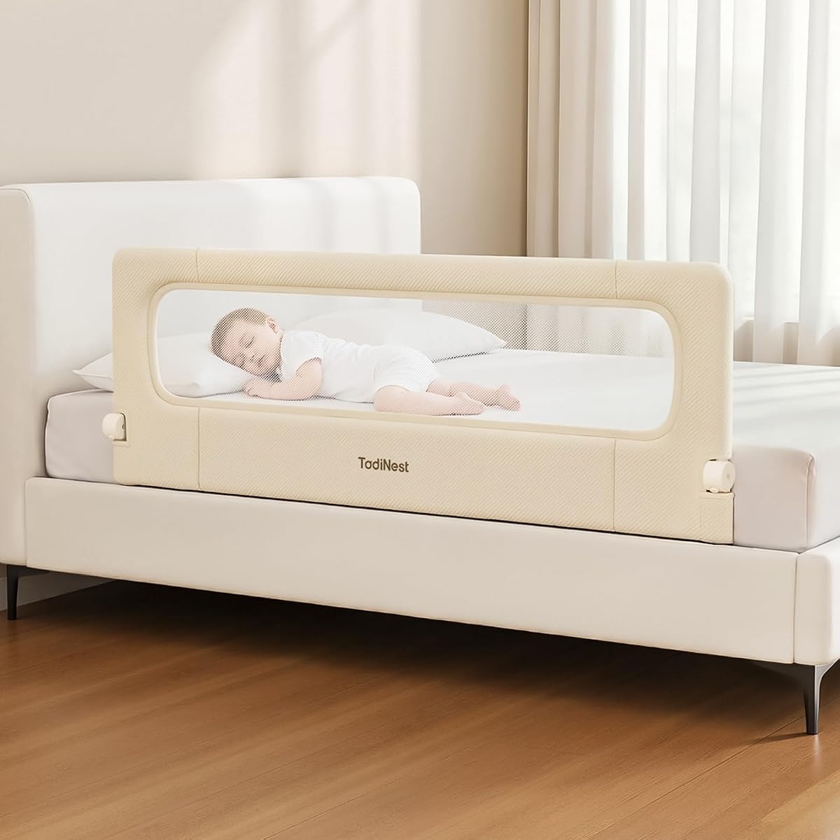 Barandilla de cama para niños pequeños, protector plegable para bebés de 59 pulgadas | Barandilla plegable para niños pequeños de 59 pulgadas con anclajes reforzados, ajuste de colchón sin espacios, cierre doble, tela lavable para cama King|Queen