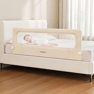 Bed Rail for Toddlers, 59 Inch Foldable Baby Guard | 59 in foldable toddler rail with reinforced anchors, no-gap mattress fit, double lock, washable fabric for King|Queen