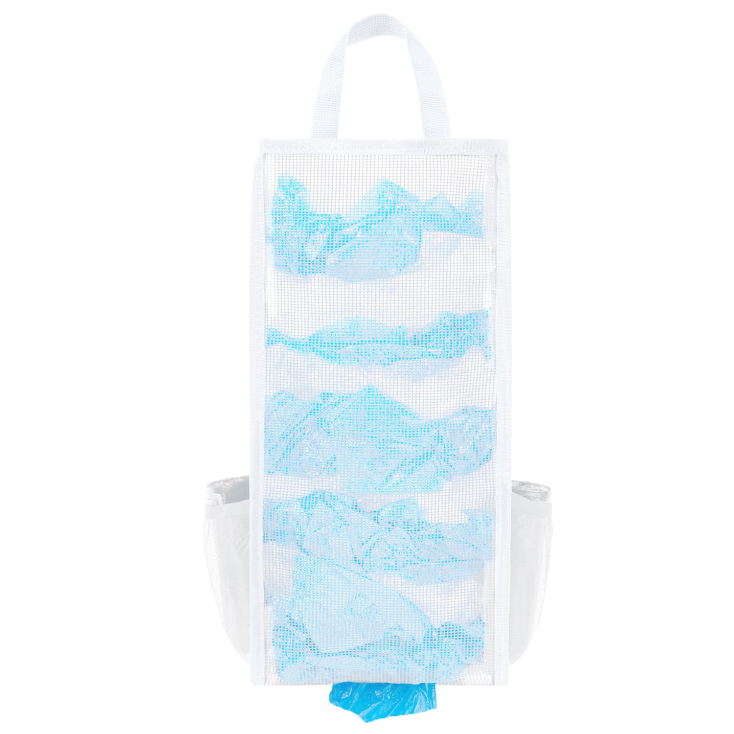 LeCorner Large Capacity Grocery Bag Holder - Breathable Mesh Plastic Bag Dispenser Organizer (White)