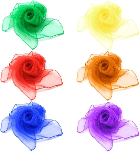 Lifreer 6 PCS Belly Dance Scarves Square Dance Juggling Scarf Multi-Color Silk-like Scarves Baby Sensory Toys Rhythm Band (60 x 60cm)