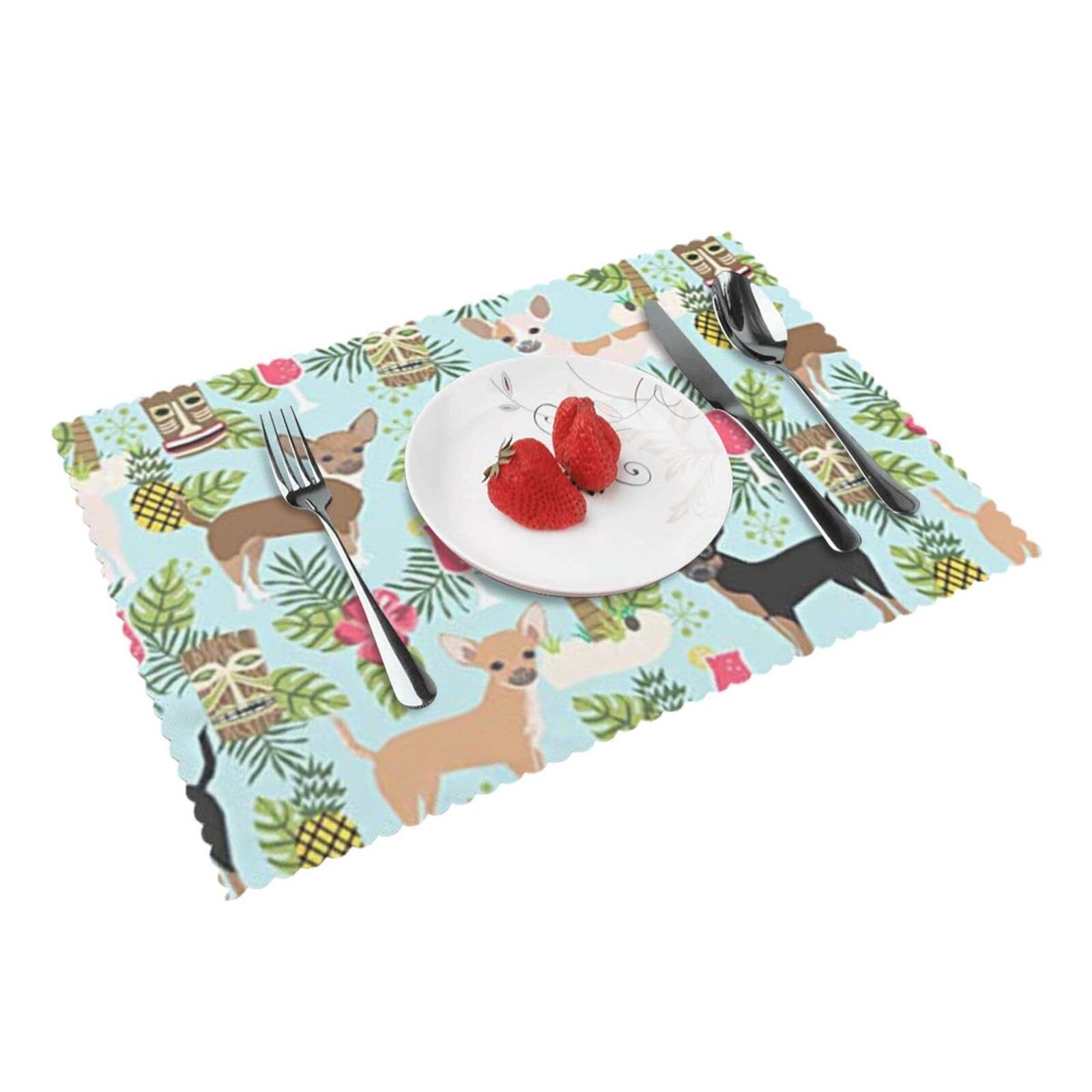 Bnvsadc Chihuahua Dog Pineapple 4 Pcs Heat Resistant Placemat 45X30 Cm, Printed Non-Slip Place Mats For Kitchen Dining Table Indoor Outdoor
