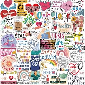 Paquete de 50 calcomanías para el cuidado de la salud para portátiles, botellas de agua, ofertas impermeables, decoración de héroes de enfermeras, calcomanías de héroes de cuidado de la salud para