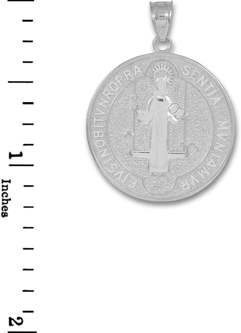 Solid 925 Sterling Silver Saint Benedict Medal Protection Charm Pendant, 23.6 Diameter - Image 3