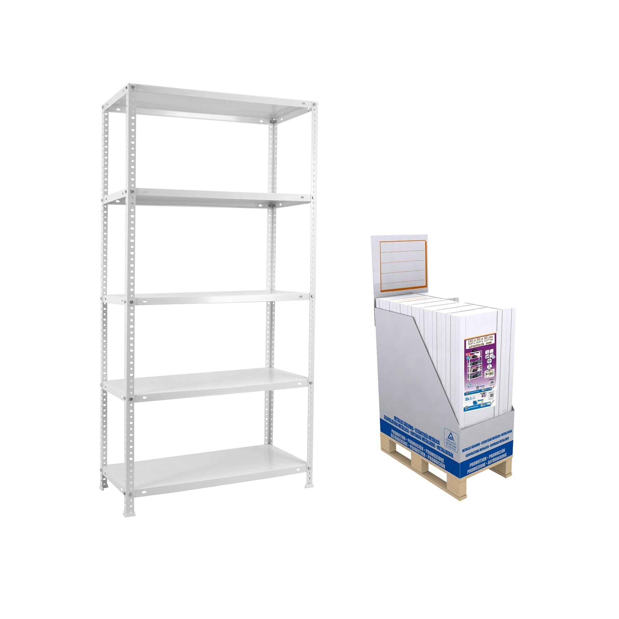 Simon Rack Estanerias Metalicas, Pack 10 Unidades, 1800x900x400 mm, 5 Baldas, 75 kg de Punto Flexión, Estanterías Almacenaje, Blanco - Advantage