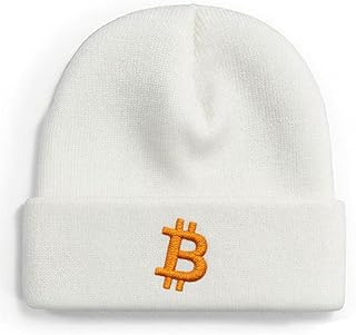 Bitcoin Logo Knit Beanie, Soft Stretchable Winter Warm Hat for Skiing, Unisex Adult Thermal Cap
