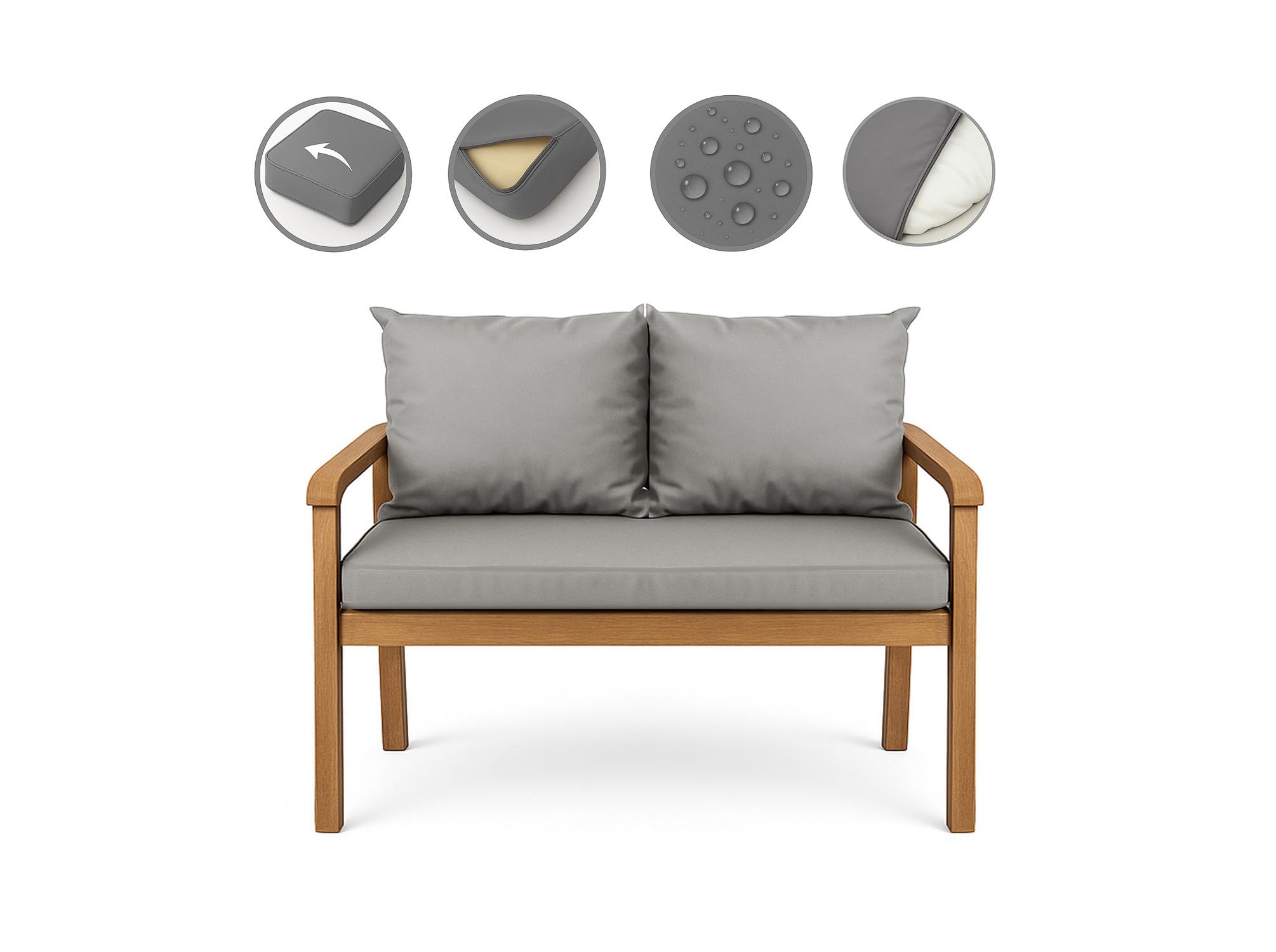 Cojín para Banco de Jardín con Respaldo - SET - Cojín Doble Cara para Columpio y Banco - Disponible en Varios Colores y Tamaños (Gris claro, 130x60x50 cm)