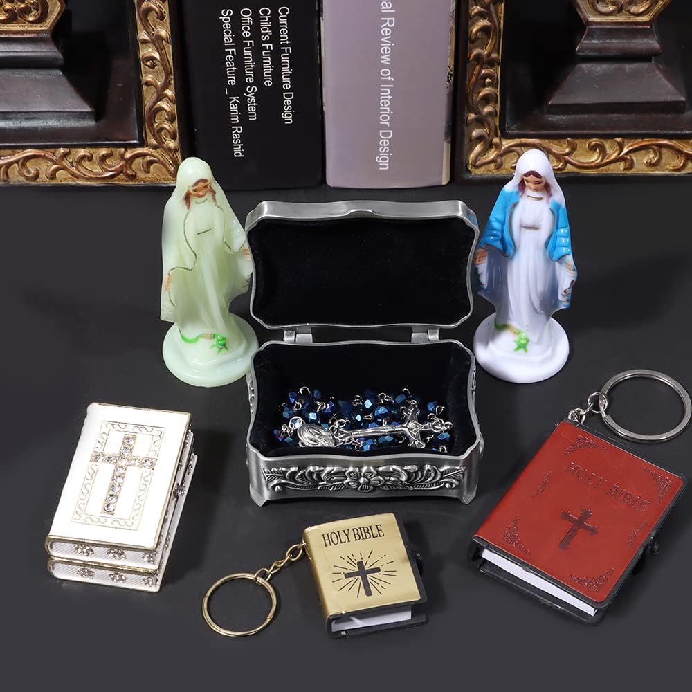 Rosary Beads for Women With Box, Blue Crystal Catholic Necklace, Last Supper Vintage Jewelry Box, Anglican Prayer Beads Christian Gifts - Image 5