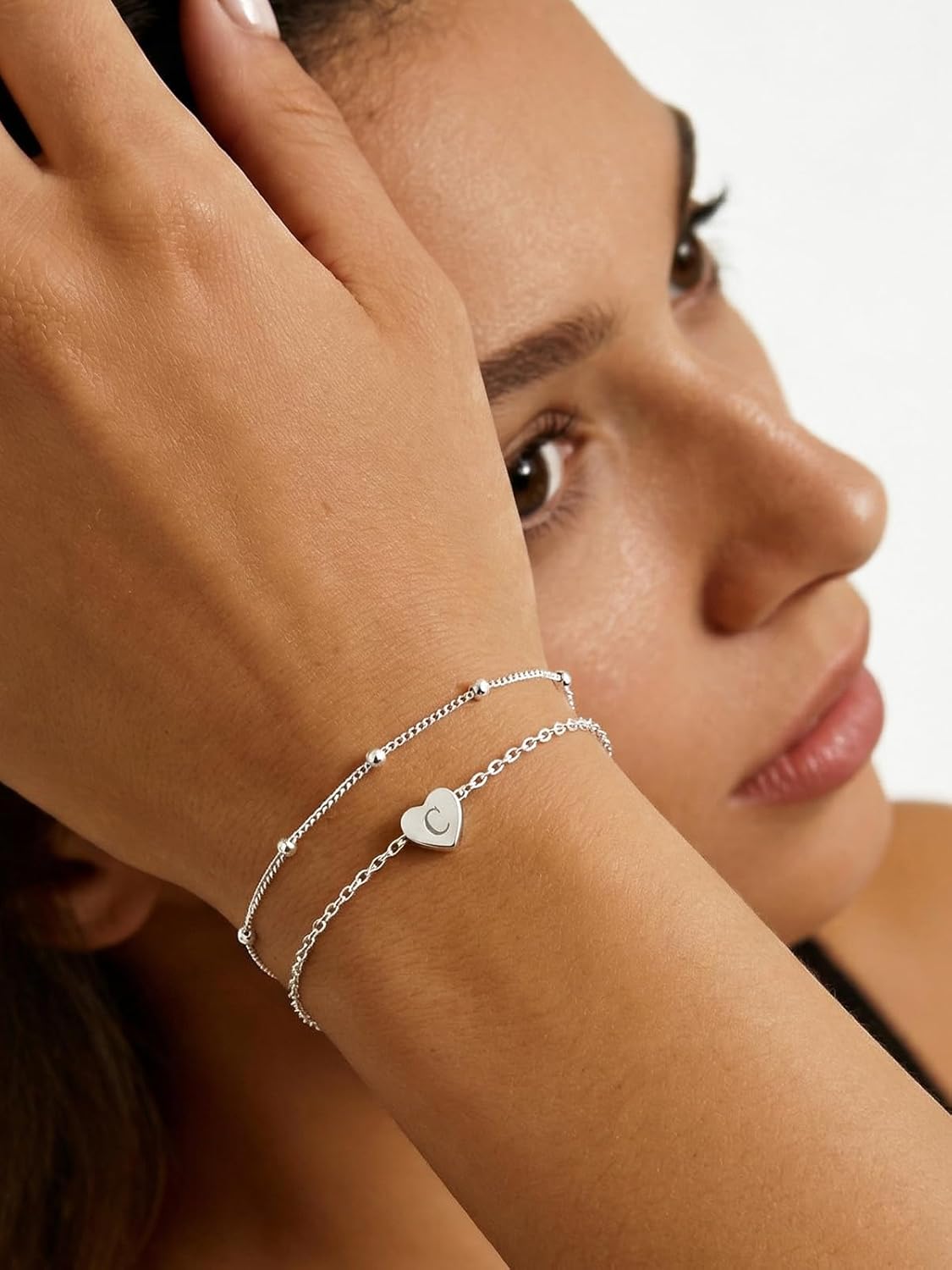 Silvora Initial Bracelets for Women Sterling Silver Heart Bracelet Personalized Hypoallergenic 925 Silver Bracelet Cute Dainty Charm Womens Trendy Jewelry Hypoallergenic