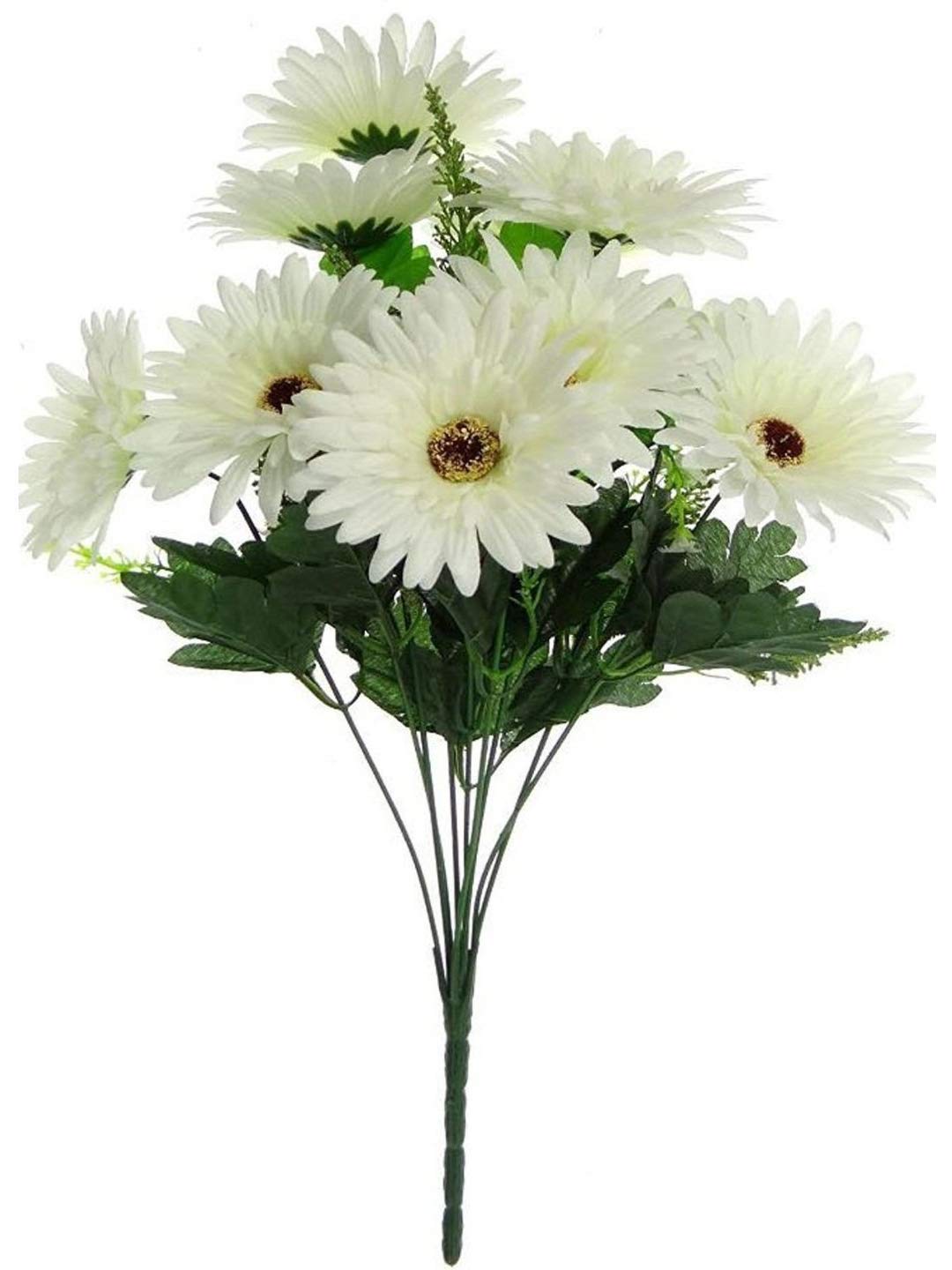 Petalshue Beautiful Decorative Artificial Sunflower Garabara Flower Bunches for Home Decor (48 cm Tall, 10 Heads, White)