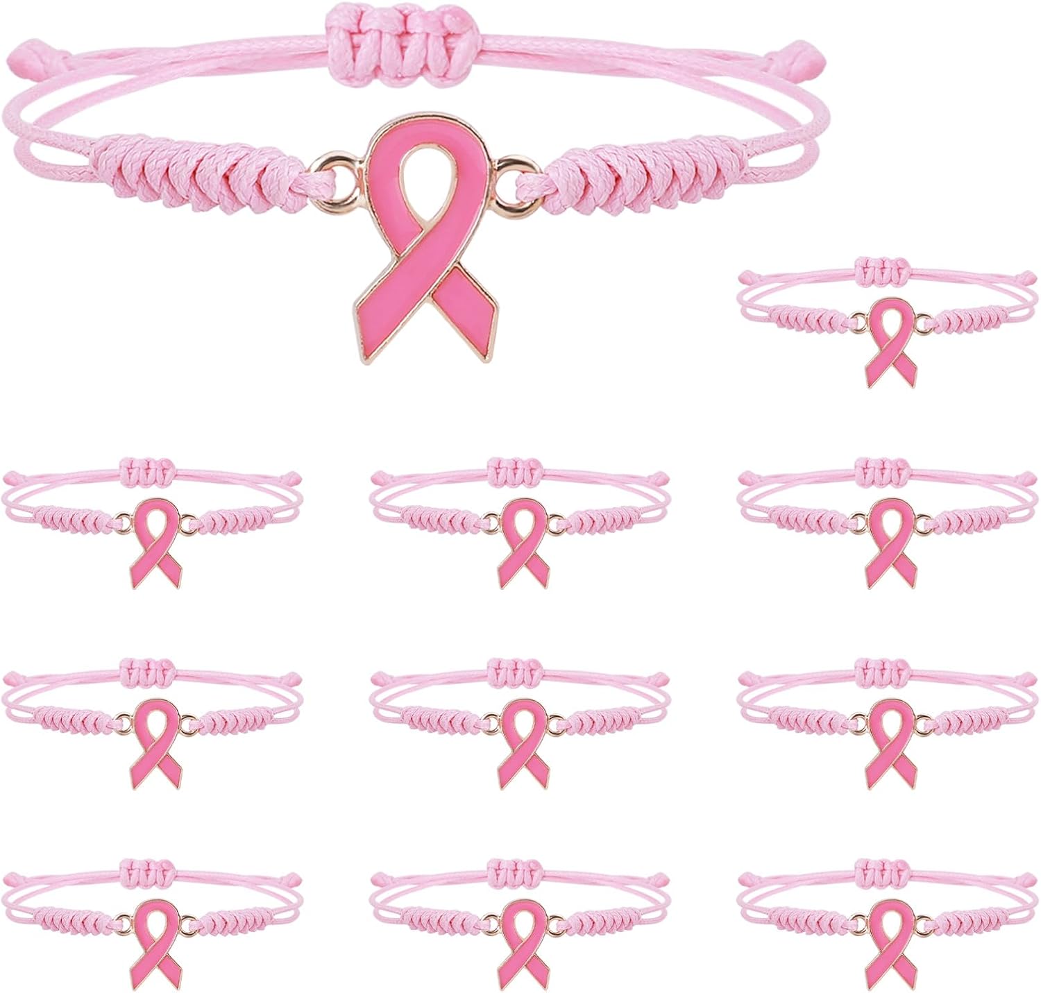 10/20 Pcs Breast Cancer Awareness Bracelets with Independent Small Package of Each Piece, Adjustable Pink Ribbon Bracelets for Breast Cancer Survivor Fighter Gifts, Charity Public Activity Supplies