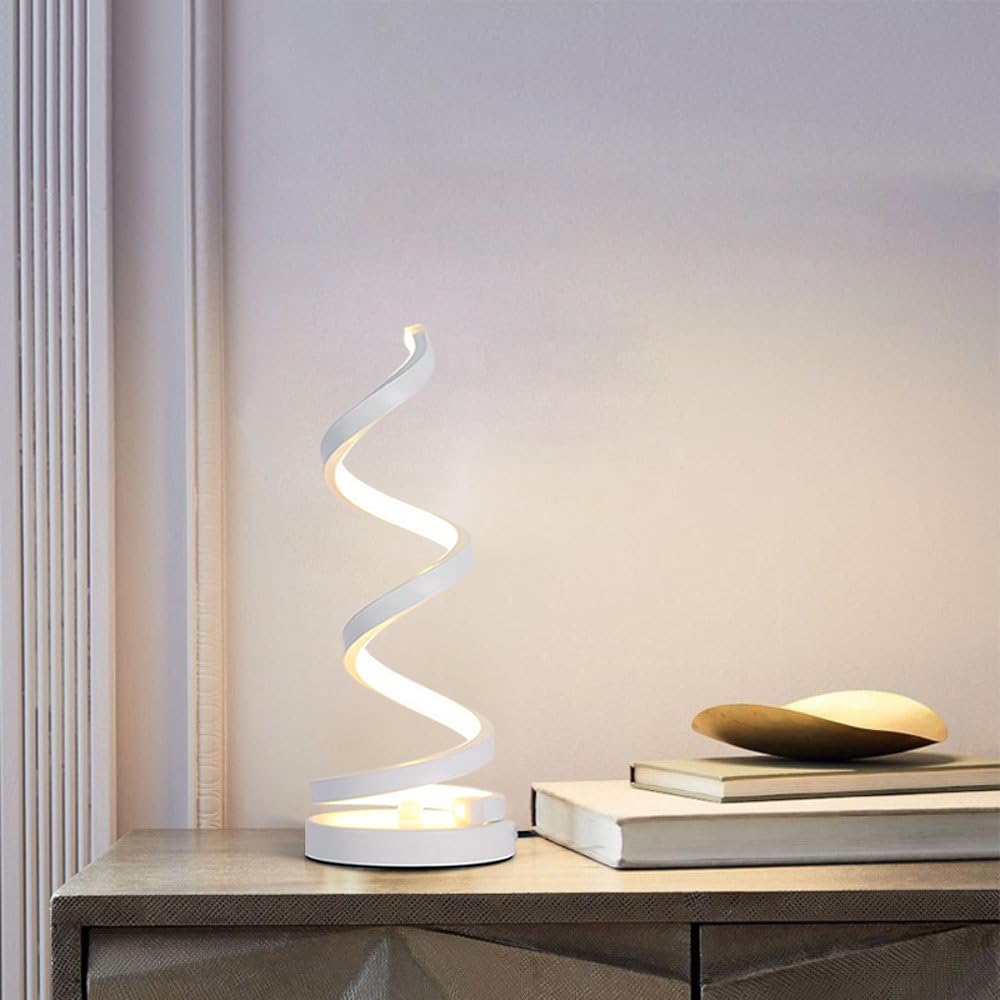 Lampy biurkowe Lampa biurkowa LED Spiralna lampa nocna LED Lampa stołowa zakrzywiona nowoczesna lampa stołowa salon sypialnia (biały)