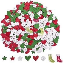 100 Wooden Christmas Buttons Coloured Buttons 2 Holes for Sewing Fabric for DIY Crafts Decorative Christmas