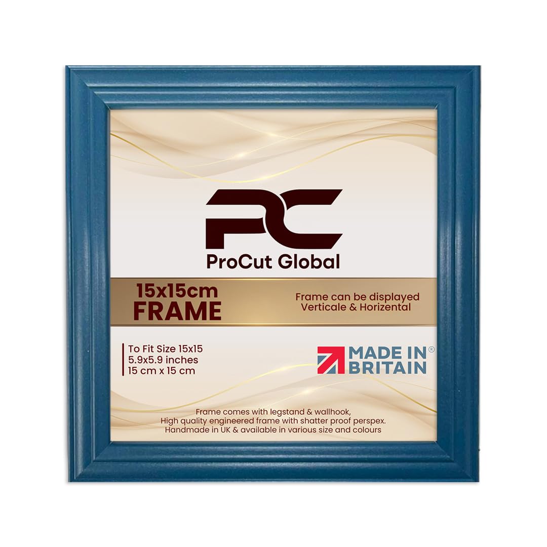 Procut Global 15x15CM Navy Blue Picture Frames - Classic Wooden Photo Frame with Shatterproof Perspex for Wall or Tabletop - Perfect for Posters, Certificates & Prints - Sizes & Colors Available