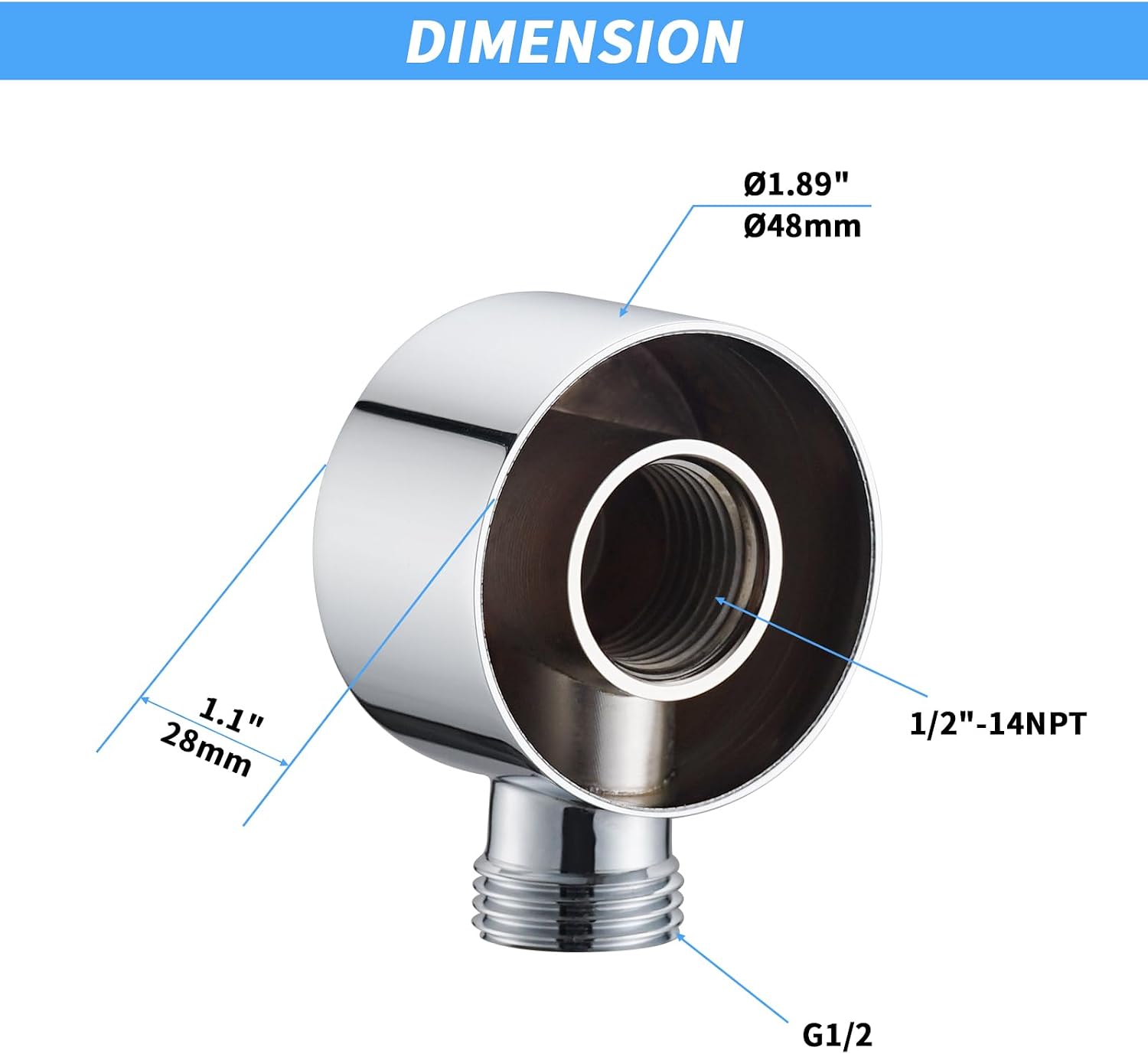 Wall Supply Elbow for Handshower, Brass Round Wall Mount Shower Hose Connectorm1/2"for Handheld Hand Shower-Chrome