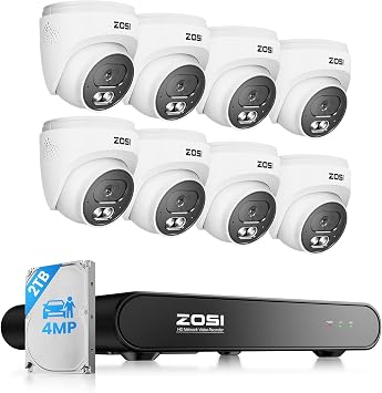 ZOSI C220 8CH 4MP QHD 2.5K PoE Home Security Camera System, 8CH 5MP 3K NVR with 2TB HDD for 24/7 Record, 8 x 4MP1440p Dome IP Cameras Outdoor Indoor, Smart AI Human Detection, Two-Way Audio