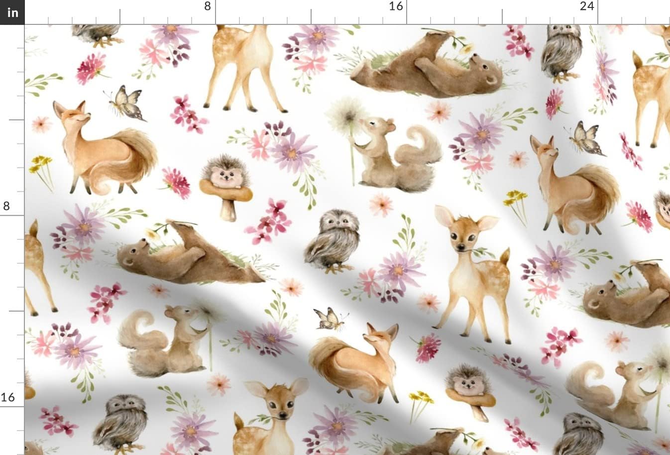 Spoonflower Fabric - Woodland Forest Friends Flowers Deer Baby Animals Fox Printed on Minky Fabric by The Yard - Sewing Baby Blankets Quilt Backing Plush