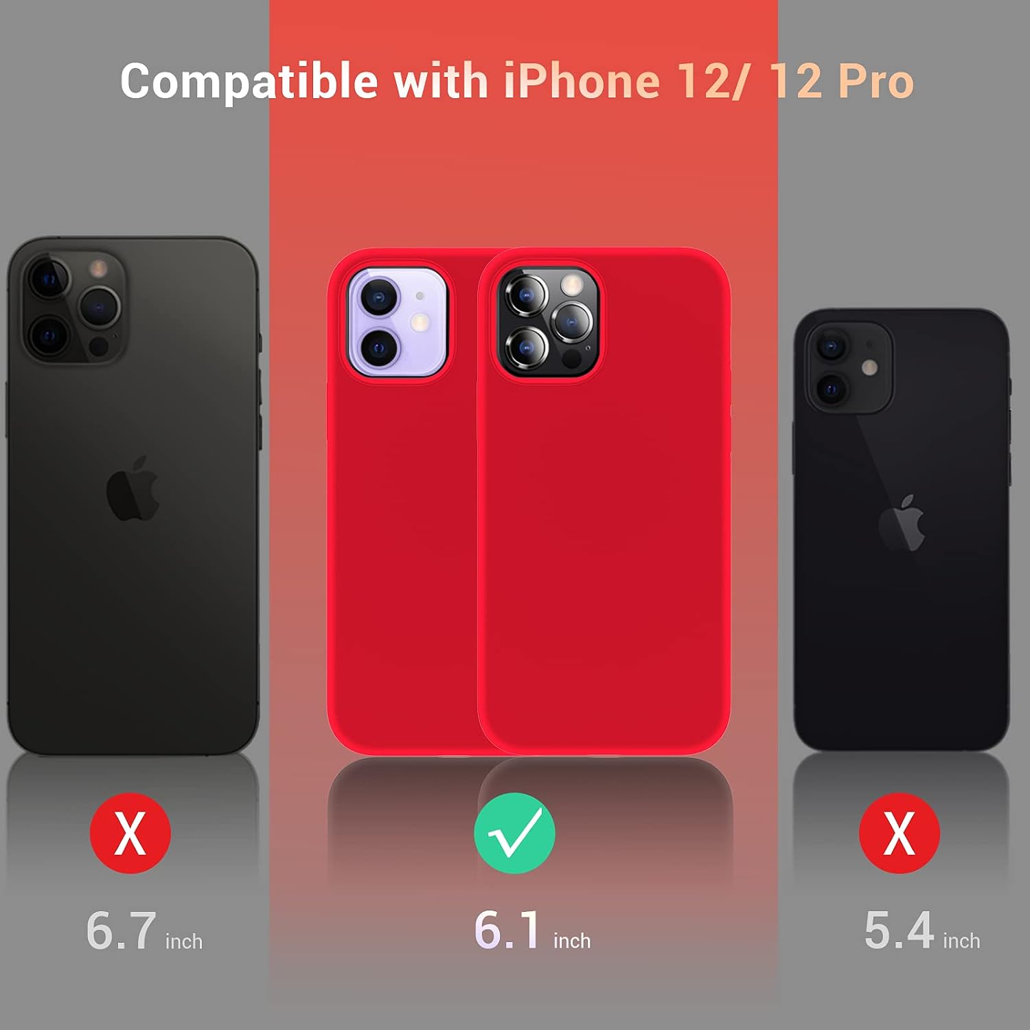 Elando Compatible with iPhone 12 Case and iPhone 12 Pro Case, Liquid Silicone Slim Shockproof Phone Case with Anti-Scratch Microfiber Lining, 6.1 inch, Red