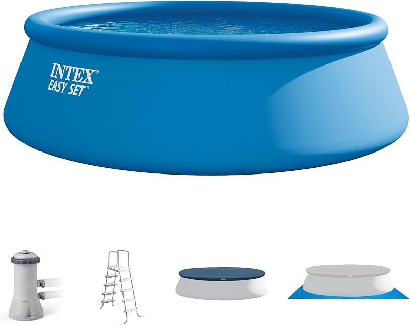 INTEX Easy Set 15 ft x 48in Inflatable Ring Above Ground Pool Set w/Pump | 26167EH - 1000 GPH Cartridge Filter Pump, Ladder, Pool Cover & Ground Cloth Included