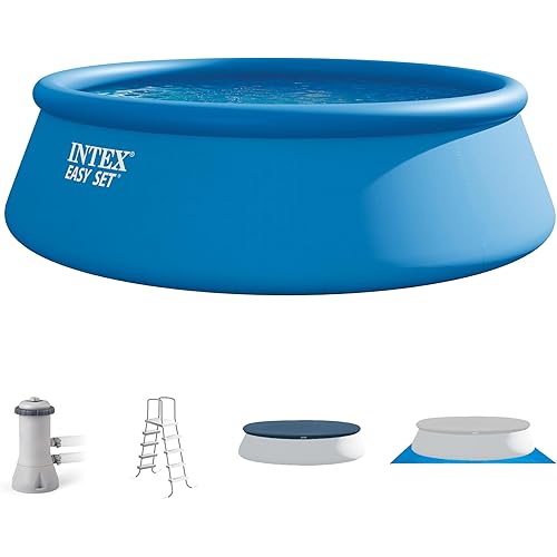 INTEX Easy Set 15 ft x 48in Above Ground Pool Set, Round Inflatable Swimming Pool with 1000 GPH Cartridge Filter Pump, Ladder, Cover, & Ground Cloth
