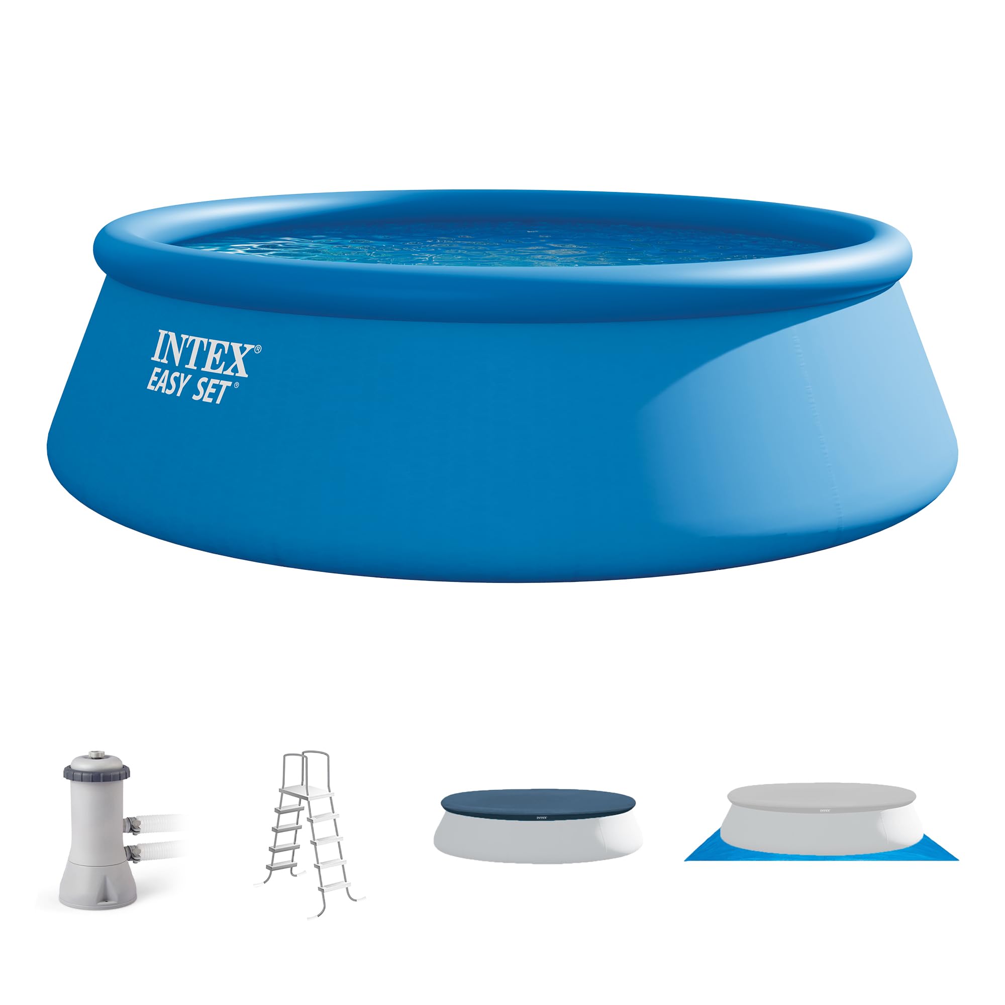 Photo 1 of INTEX Easy Set 15 ft x 48in Above Ground Pool Set, Round Inflatable Swimming Pool with 1000 GPH Cartridge Filter Pump, Ladder, Cover, & Ground Cloth