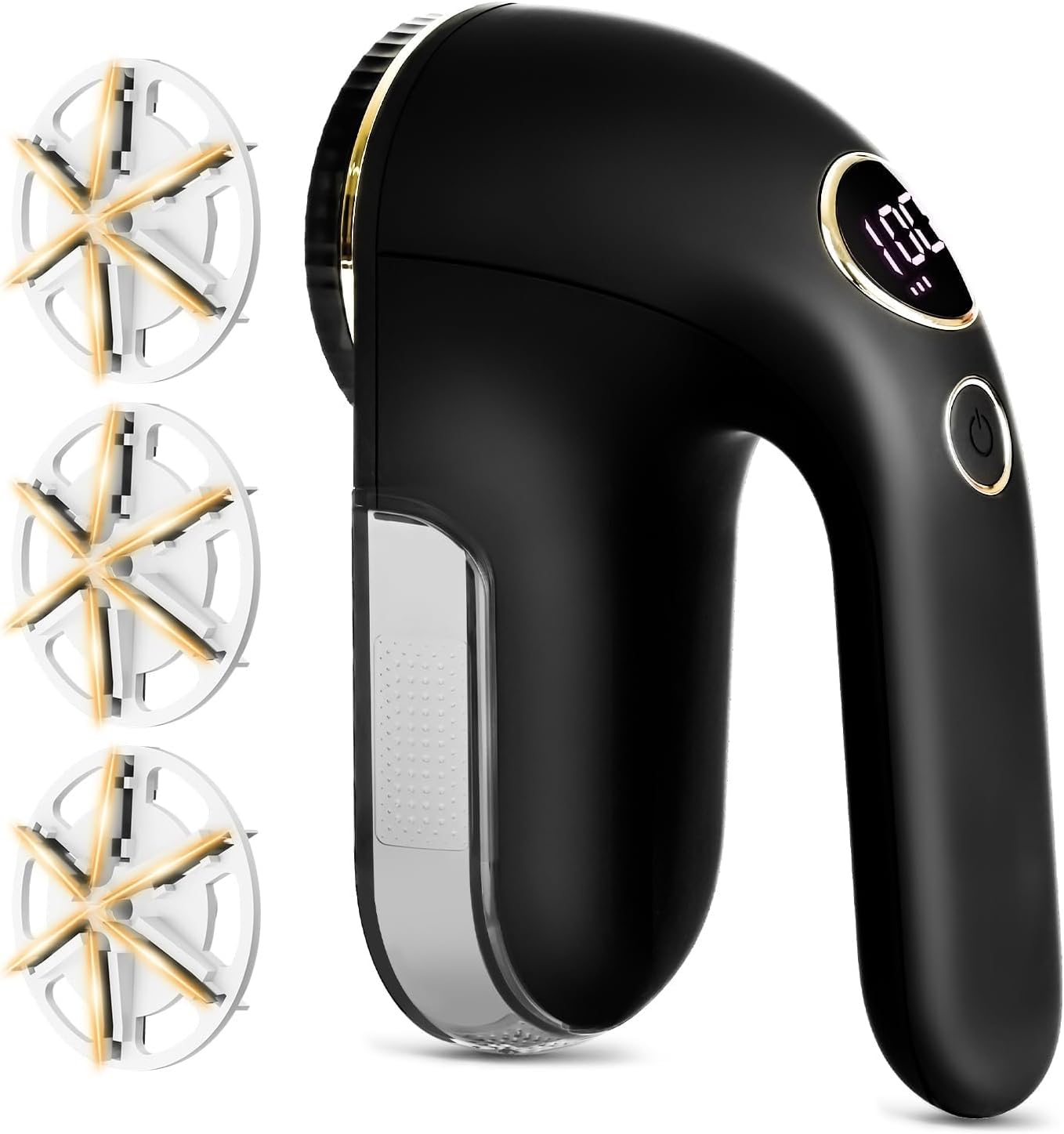 Fabric Shaver, Electric Lint Remover Rechargeable with LED Display, 6-Leaves Blades, 3-Speeds Adjustment, Sweater Shaver to Remove Fuzz, Lint, Pills for Clothes and Furniture, Black