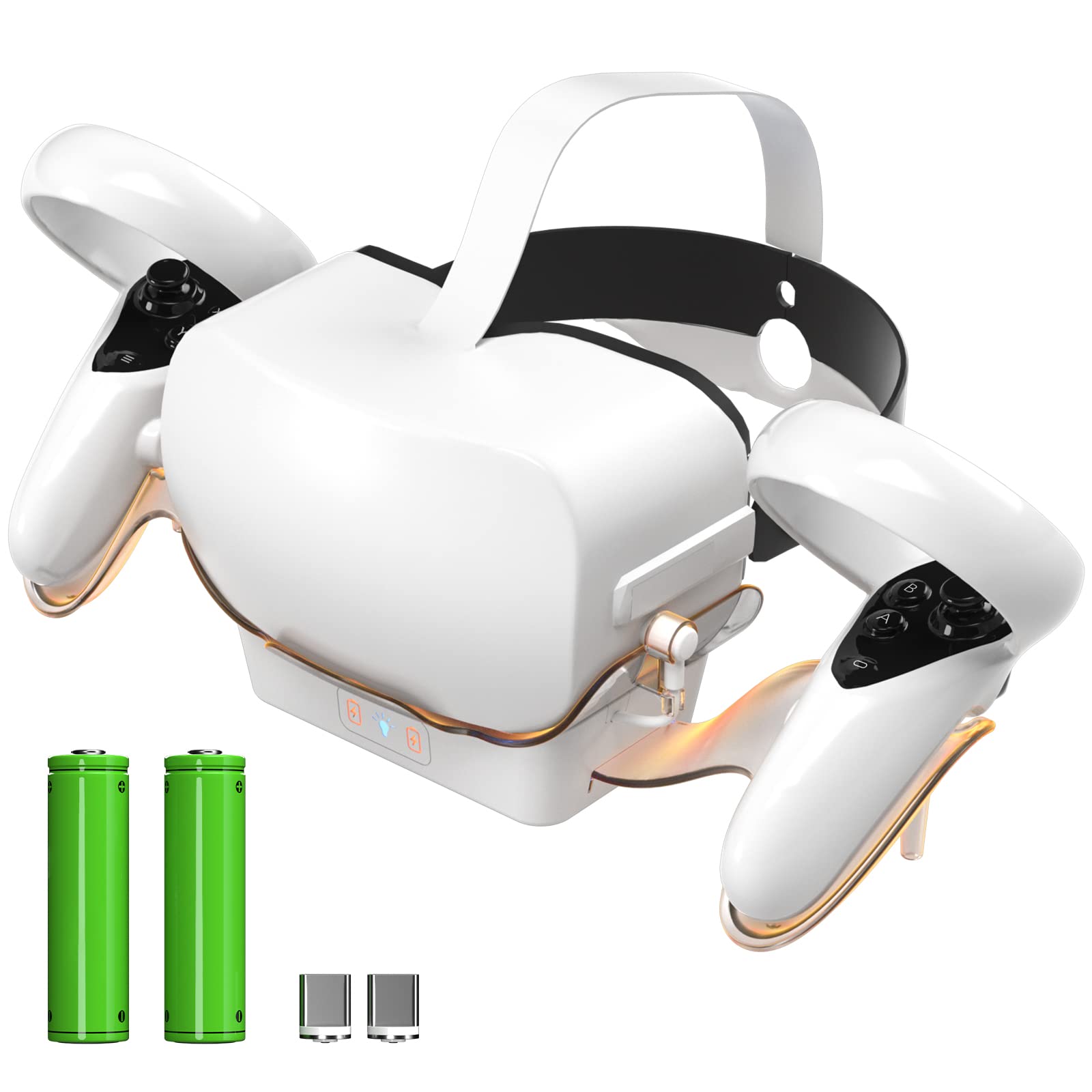 VR Charging Dock for Oculus Quest 2/Meta Quest 2,VR Headset and Controller Display Stand with LED Light, Two Rechargeable Batteries, Magnetic Charging Compatible with Meta Quest 2 Accessories