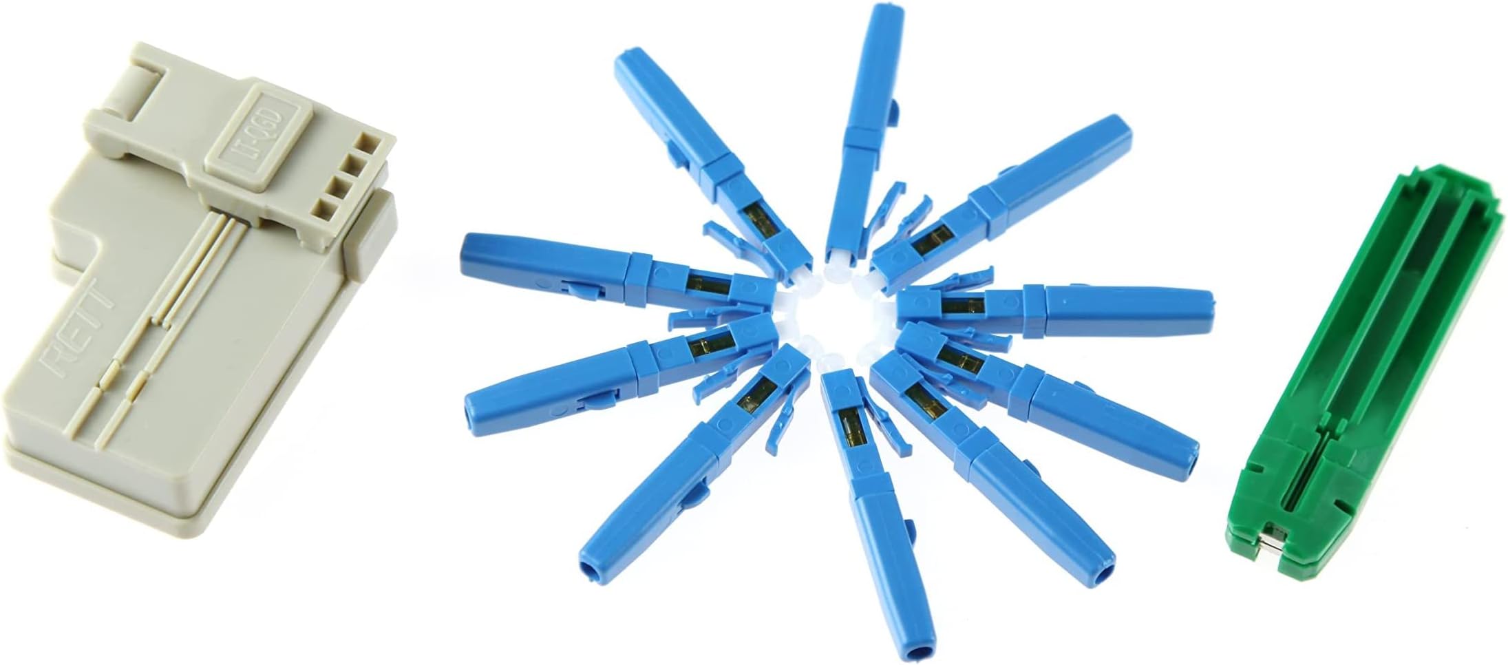 LEITE 10pcs LC UPC Fiber Optic Quick Connector with Matched Tools Fiber Reusable Connectors Single Mode SM 9125 Mechanical Fast Connectors Adapter for FTTH CATV Network Instrument,Blue