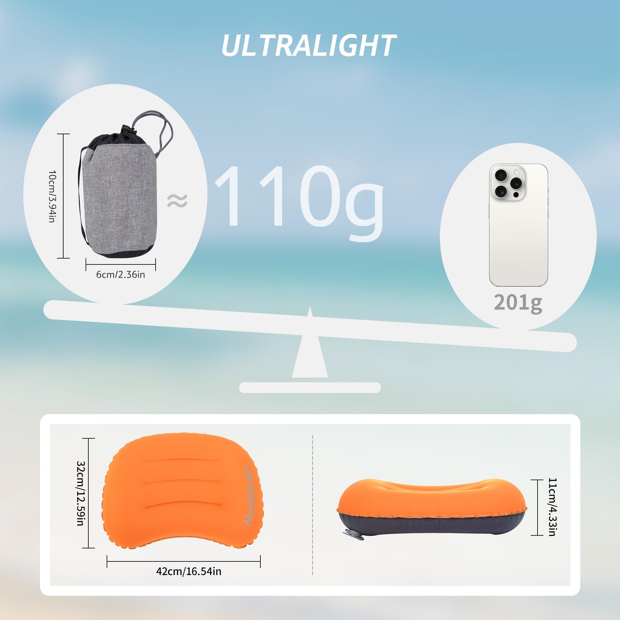 Naturehike Ultralekka poduszka podróżna z TPU w kształcie litery U, nadmuchiwana poduszka podróżna, na kemping, przenośna, z optymalnym wsparciem, idealna w podróży i do spania w podróży