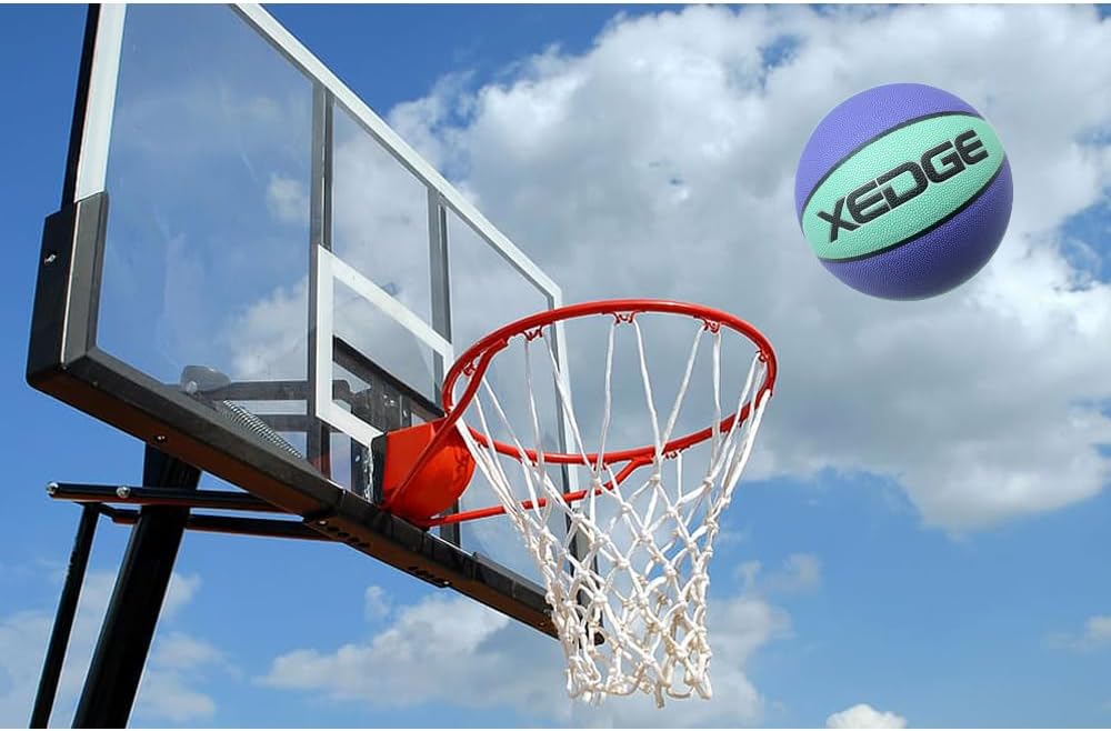 XEDGE Basketball 28.5” Size 6 Indoor Outdoor Leather Basketball Set