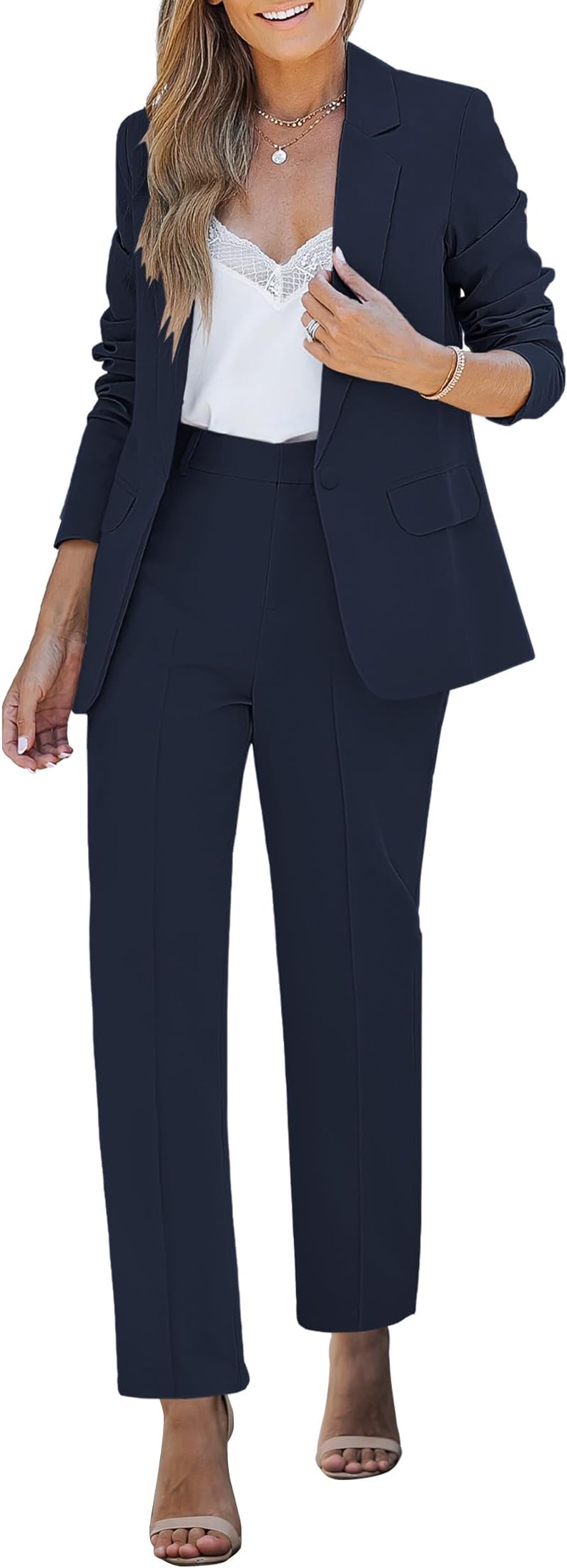 Women's Two Piece Sets Pants Suits Dressy Business Casual Outfits Professional Blazer Pantsuits Set Work Office