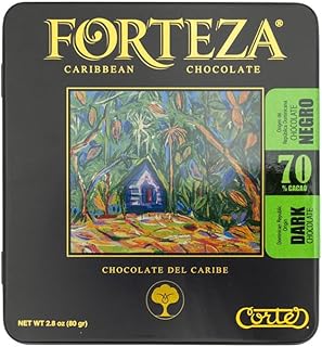 FORTEZA by Chocolate Cortés Origen 70% Dark Chocolate blend from Puerto Rico and Dominican Republic with Almonds Two Pack Tin 2.8oz