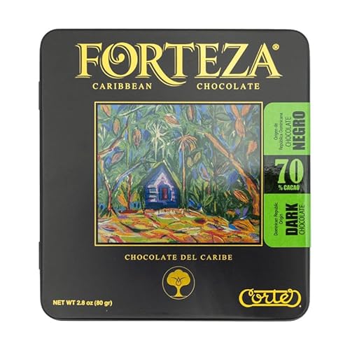 FORTEZA by Chocolate Cortés Origen 70% Dark Chocolate blend from Puerto Rico and Dominican Republic with Almonds Two Pack Tin 2.8oz