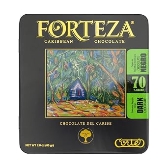 FORTEZA by Chocolate Cortes Origen 70% Dark Chocolate blend from Puerto Rico and Dominican Republic with Almonds Two Pack Tin 2.8oz