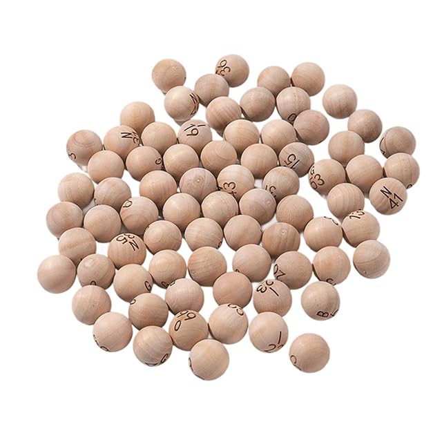 Foto 7 de 8 de Mllepjdh 75 bolas de bingo de madera con grandes números tallados, bolas de juego de madera natural