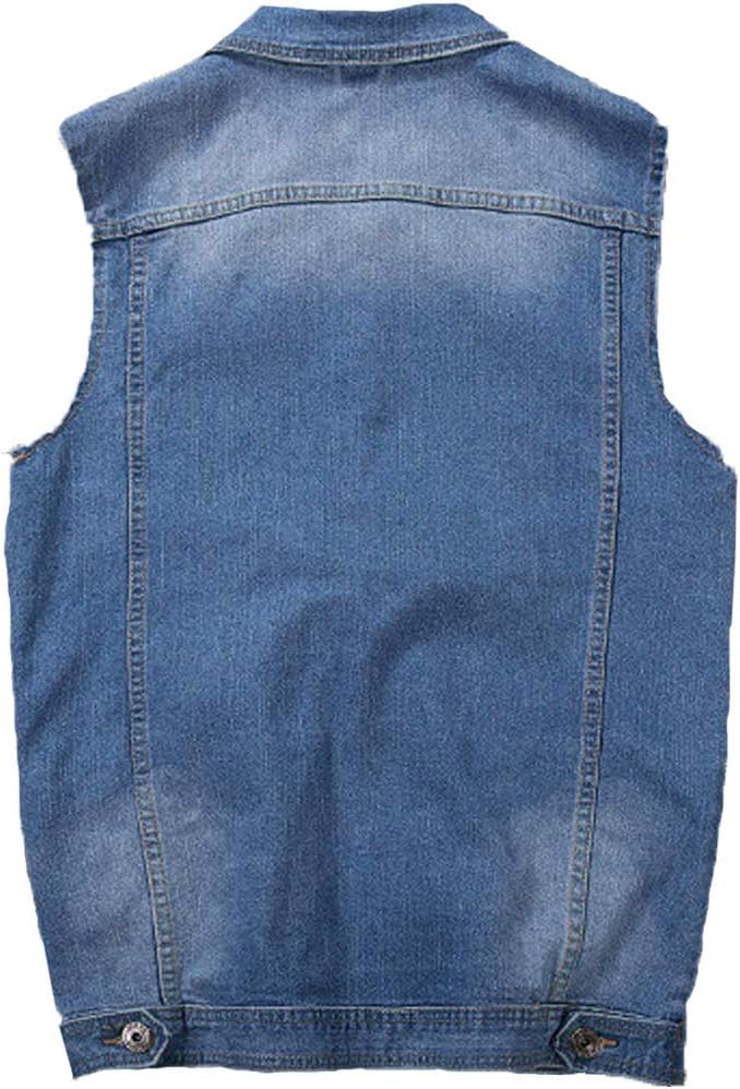 Men's Casual Button Up Denim Vest Vintage Sleeveless Jeans Vest Jacket - Image 3