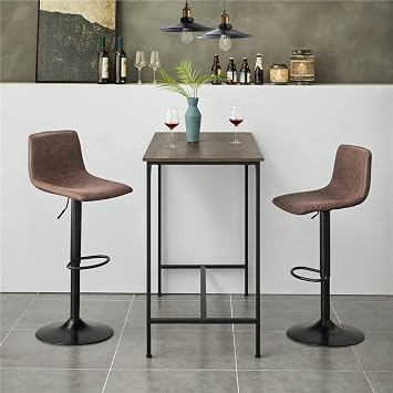 2pcs Vintage Adjustable PU Leather Bar Stools Mid-Back for Kitchen, Brown Bar Chairs Bar Stools(E)