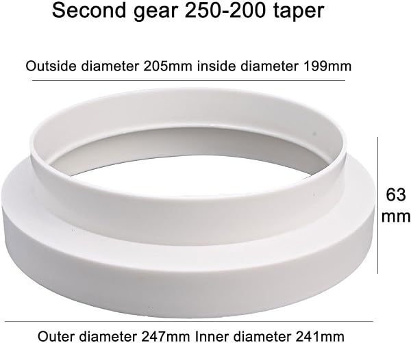 Vent Pipe Reducer Adaptor for Duct Fan Systems Supporting Hot Cold Air Transfer in Tumble Dryer Cooker Hood and Ventilation Setups (250-200) - 5