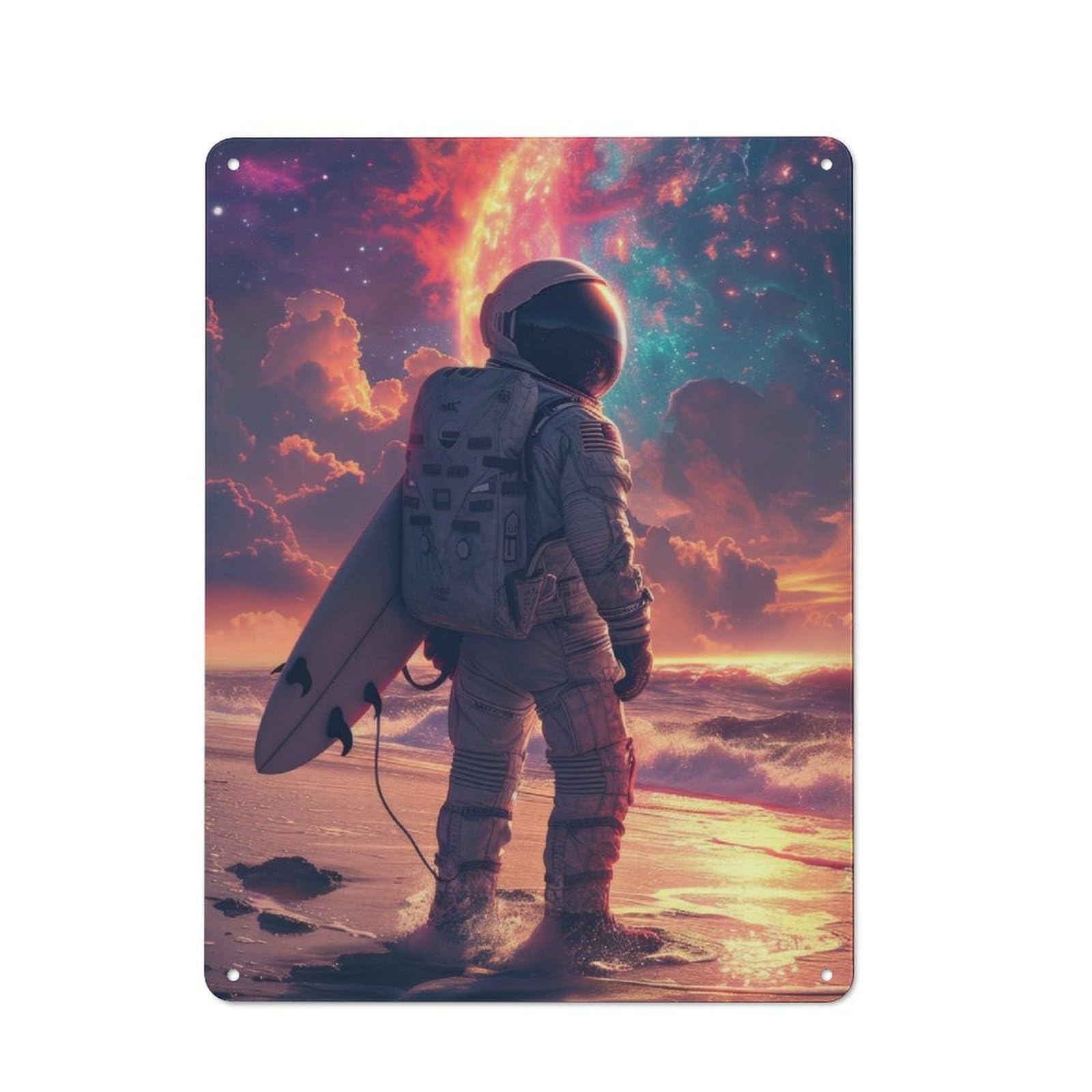 Junmoney Astronaut At Cosmic Beach Vintage-Inspired Tin Sign 40X30cm For Café Or Restaurant, For Cooler-Month Interiors With Vintage Character