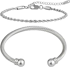 Women's Bracelet, Adjustable Bracelet, Set of 2, Gold-Plated Stainless Steel Bracelets, Stacking Bracelets, Jewellery Bracelet for Women