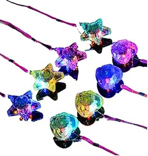 STOBOK LED Sparkle Necklace LED Light Up Necklaces Flashing Star Necklace Glow in The Dark Shining Star Heart Pendant Necklace for Kids Party Favors 8PCS