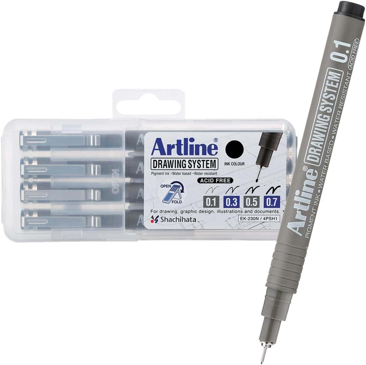 230 Drawing System Pens, Technical Drawing Pens For Drafting, Illustrating, and More, 0.1mm, 0.3mm, 0.5mm, and 0.7mm Fine Tips - Black, 4-Pack