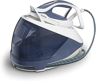 Tefal Pro Express Protect Dampfbügelstation, 7,6 Bar Dampfdruck, variable Dampfmenge: 140 g/Min., Dampfstoß: 550 g/Min., Anti-Kalk-Kollektor, vertikale Dampffunktion, blaugrau/weiß, GV9225