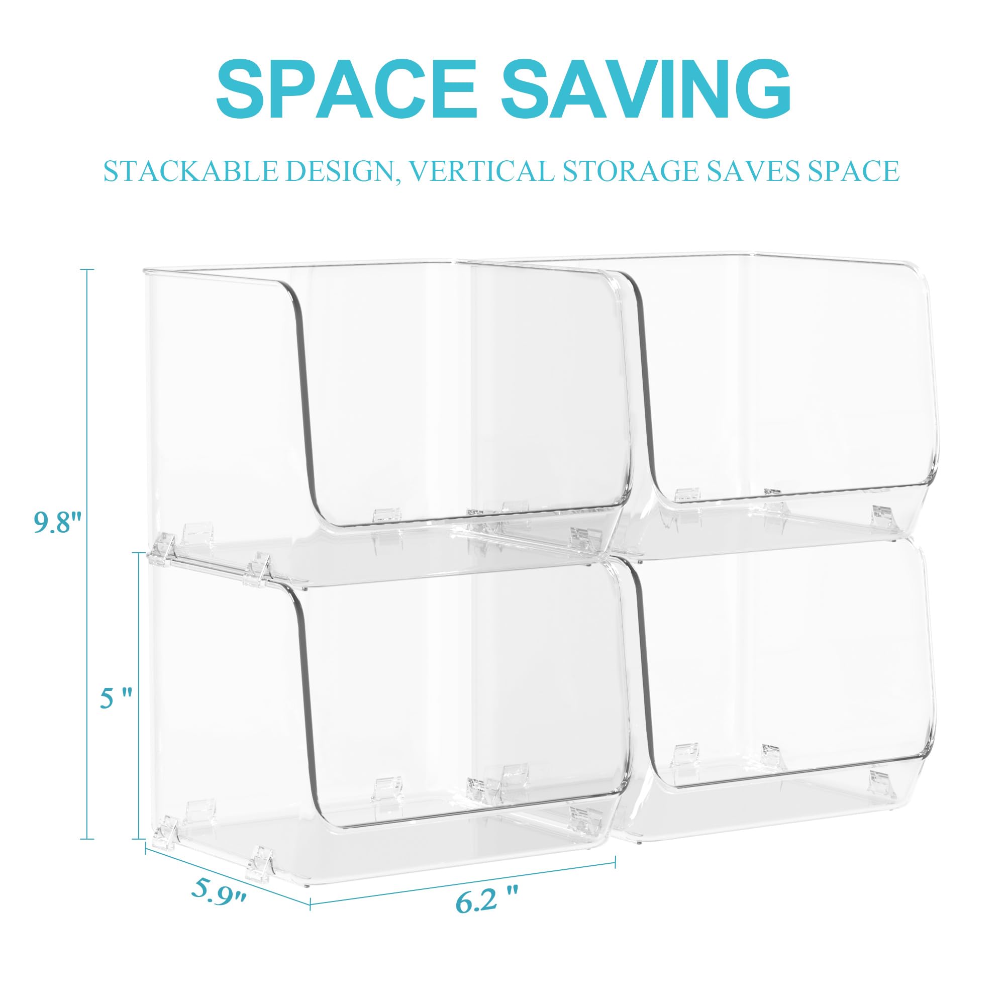STARLATTA Lot de 4 organiseurs de maquillage pour coiffeuse, comptoir de salle de bain, organiseur de commode en acrylique transparent, bacs de rangement empilables ouverts sur le devant pour parfum,