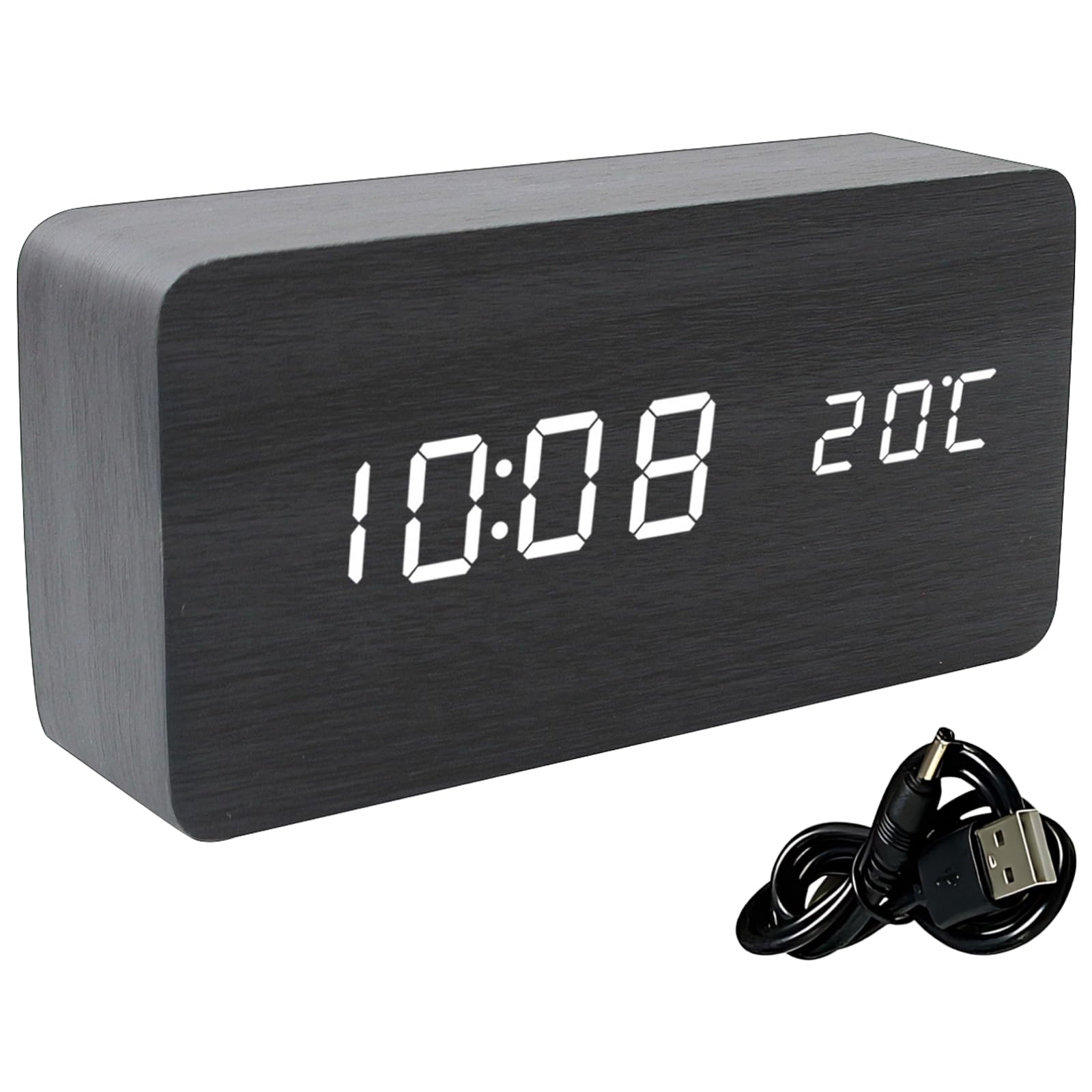 Horloge murale numérique LED bois noir horloge atomique température