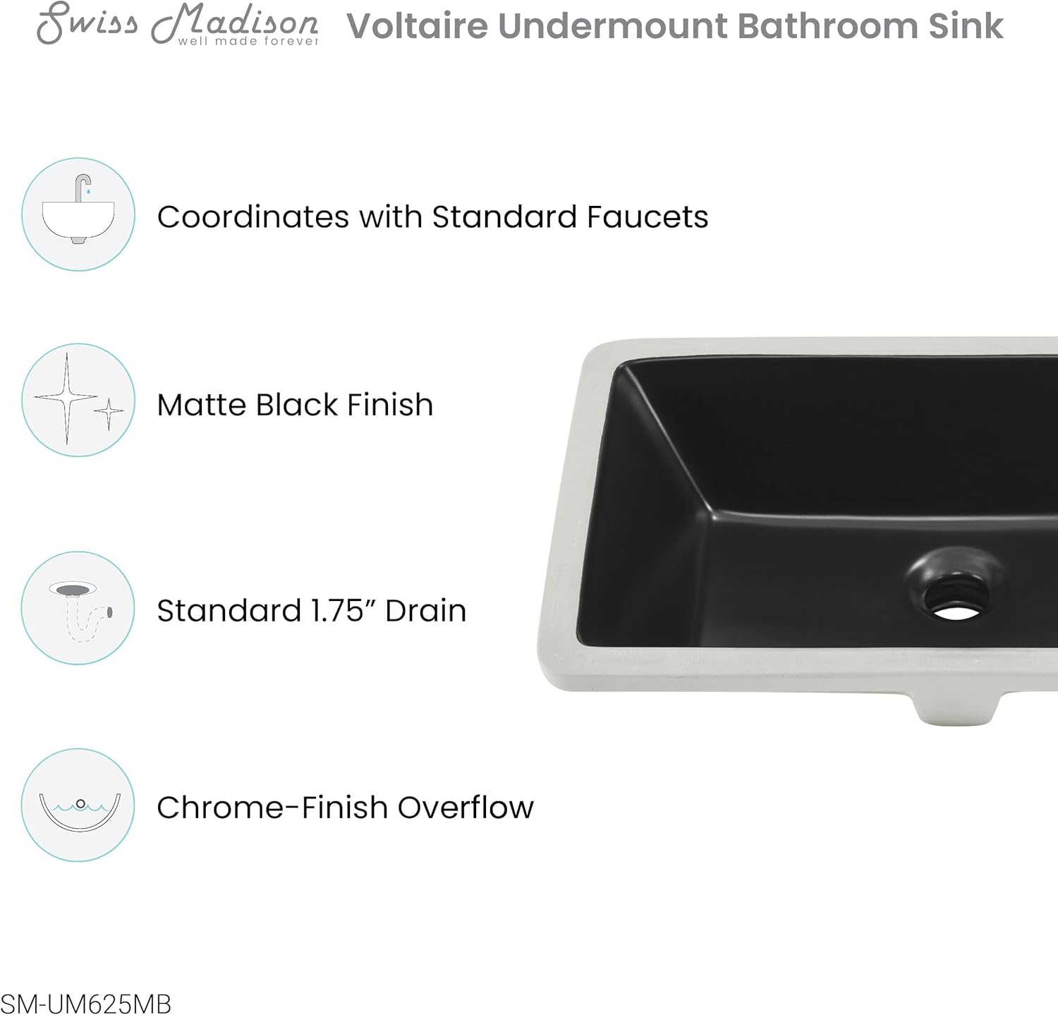 Voltaire 21" Rectangle Undermount Bathroom Sink in Matte Black