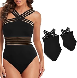 Mommy and Me Swimsuits Girl's One Piece Swimwear Front Crossover Swimwear Hollow Bathing Suits Monokinis